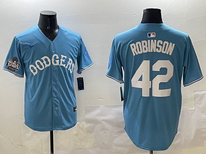Men Los Angeles Dodgers #42 Robinson Light Blue Joint Name 2025 Nike MLB Jersey style 15->los angeles dodgers->MLB Jersey